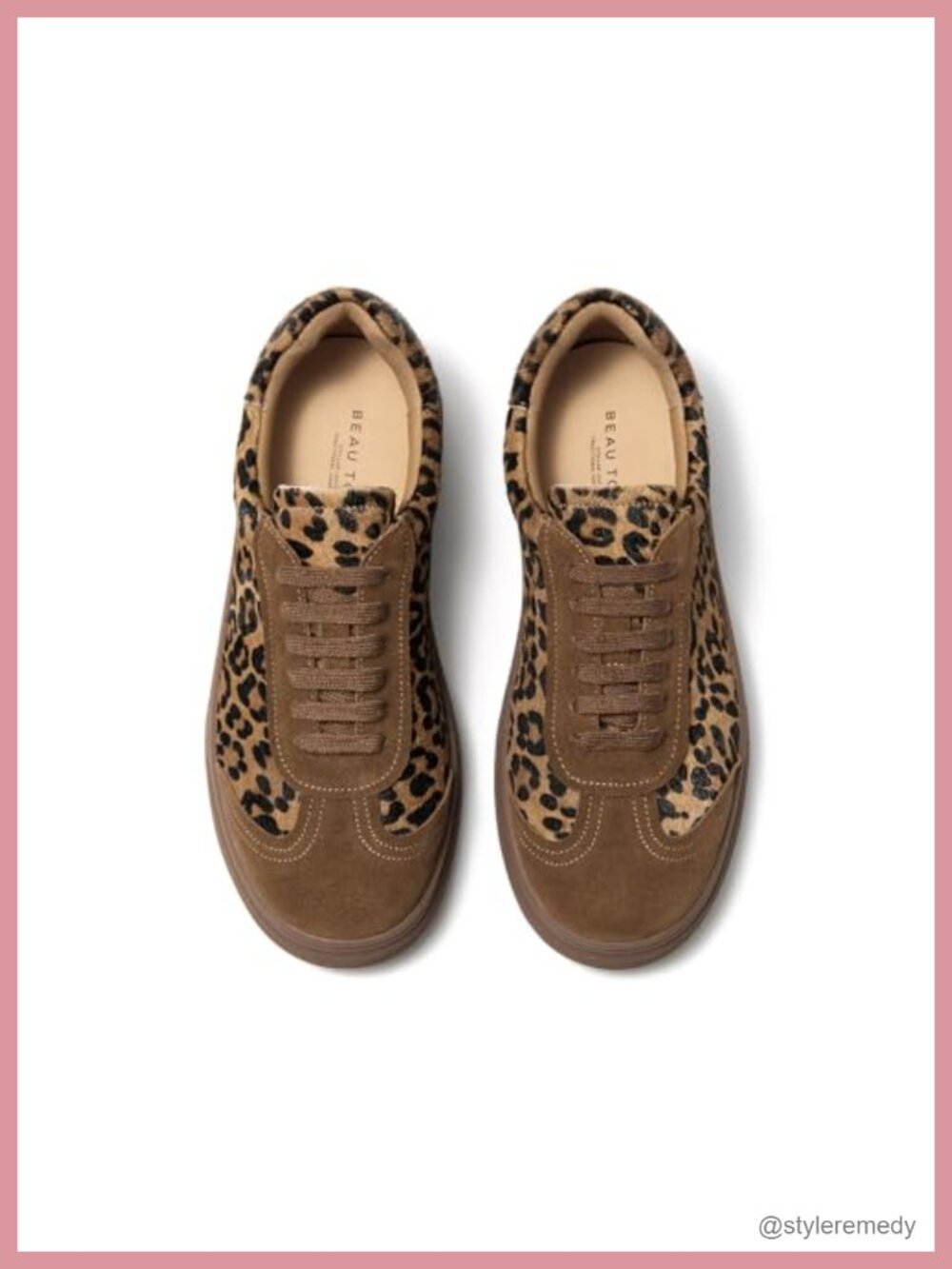 Womens Retro Leopard Print Sneakers Suede Platform Lace Up Casual Shoes